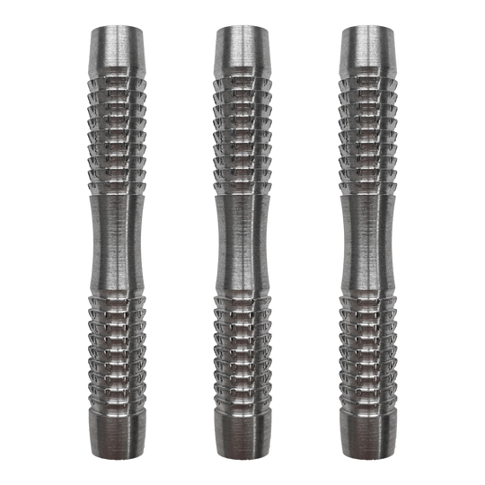 Barriles de dardos blandos McDart Blank Shark Das Bild zeigt drei silberne McDart Blank Shark Softdart-Barrels. Sie haben eine geriffelte Oberfläche für besseren Halt.