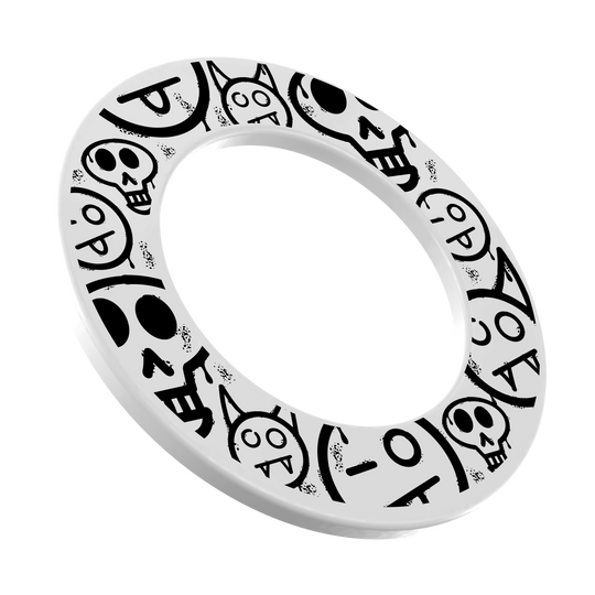 Hier sieht man ein weißes Dartboard-Surround mit Graffiti-Smilies. Der Name der Datei ist 'MSF-A4_McDart_Graffiti_Smilies_Dartboard_Surround_Wei_1'.