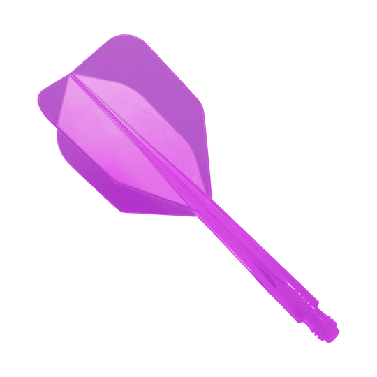 Condor Axe Purple Flight-System Small - XL - 37,5 mm Das Bild zeigt ein lilafarbenes Dart-Flightsystem mit integriertem Schaft. Es handelt sich um das Modell "Condor Axe Purple Flight-System Small - XL - 37,5 mm".