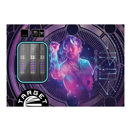 Target Japan Prime Series Sirius GEN4 Swiss Point Steeldarts Die Abbildung zeigt die Verpackung der "Target Japan Prime Series Sirius GEN4 Swiss Point Steeldarts". Auf dem Cover ist ein farbenfrohes, futuristisches Design mit einer Person und drei Darts zu sehen.