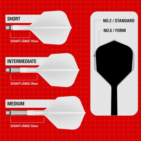 Letky Target K-Shift č. 6 - bílé Das Bild zeigt die Target K-Shift No6 Flights in Weiß. Es handelt sich um Dart-Flights in weißer Farbe.