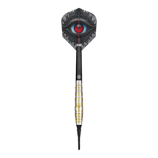 Dardos suaves Shot Celt Balor Der Shot Celt Balor Softdart ist ein eleganter Dartpfeil mit einem auffälligen Design. Auf der Flight ist ein großes, detailliertes Auge abgebildet.