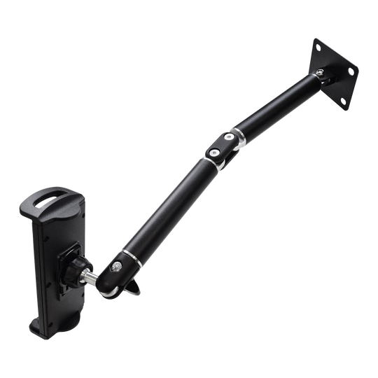 Nástěnný držák tabletu McDart TABFlex s flexibilním ramenem Dieses Bild zeigt die McDart TABFlex Tablet Wandhalterung mit flexiblem Arm. Die Halterung ist schwarz und lässt sich an der Wand befestigen, um ein Tablet flexibel auszurichten.