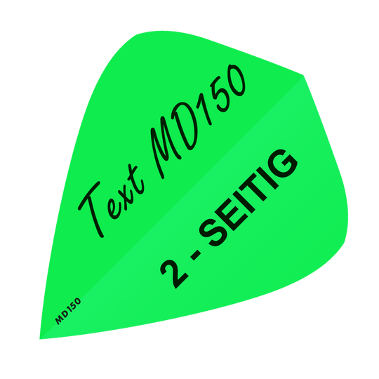 MD-303_2-Seitig_Bedruckte_Flights_Wunschtext_MD150_Neongr-n_Kite_1 Dart-Flights mit modernem Akzentmuster. Die Flights sind kompakt gruppiert.