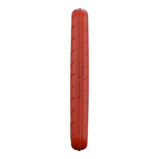 Étui à fléchettes Harrows Slimcase Das Bild zeigt eine schlanke, rote Darttasche von der Seite. Die Oberfläche ist strukturiert und leicht abgerundet.