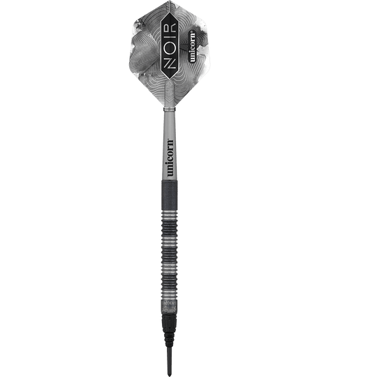 23835_Unicorn_Noir_James_Wade_2022_Softdarts_1mGfeUbAddv9sQ Das Bild zeigt einen schwarzen Softdartpfeil der Marke Unicorn. Auf den Flights steht „NOIR“ und „unicorn“.