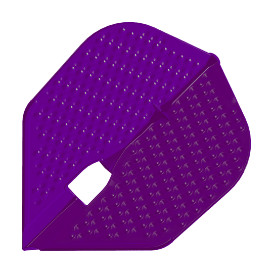 L-Style Flights Dimple Champagne L3PRO Shape Das Bild zeigt ein lila Dartflight in Dimple-Champagne-Form. Die Oberfläche ist mit vielen kleinen Vertiefungen versehen.