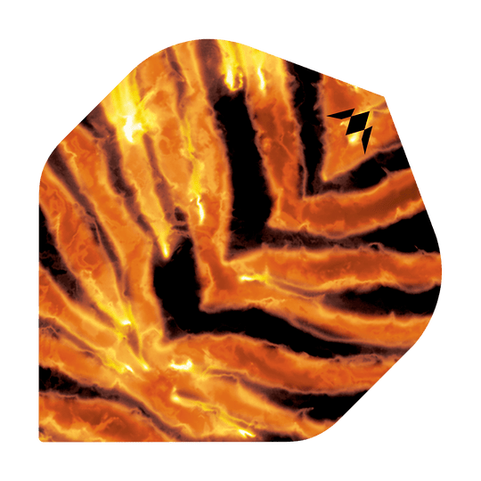 Standardní lety Mission Solo Javan No2 Das Bild zeigt das Produkt "Mission Solo Javan No2 Standard Flights". Das Design ist in leuchtenden Orange- und Schwarztönen gehalten und erinnert an lodernde Flammen oder ein Tiermuster.