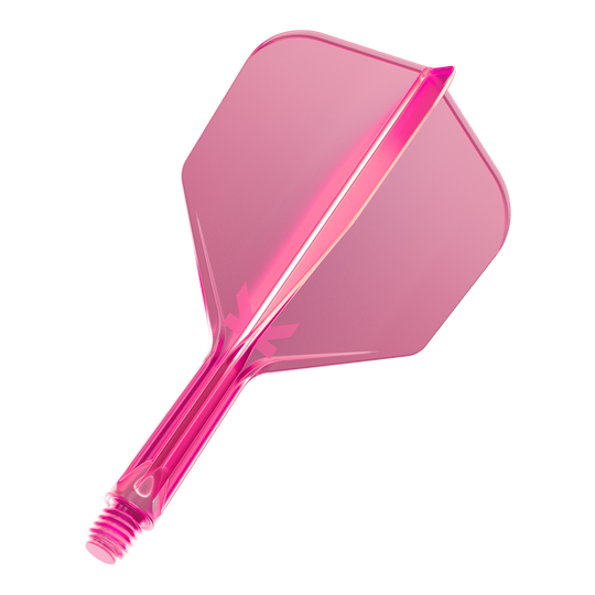 Letový systém Target K-Flex No6 - neonově růžový Das Bild zeigt eine neonpinke Dartflügel-Kombination mit integriertem Schaft. Das Material wirkt durchsichtig und hat einen modernen Look.