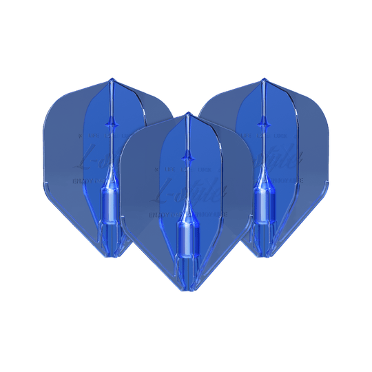 L-Style Fantom L1EZ Flights Blue Das Bild zeigt drei blaue L-Style Fantom L1EZ Flights. Sie sind für den Gebrauch bei Dartpfeilen gedacht.
