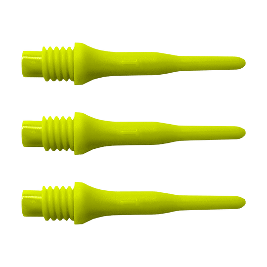 896_Bulls_Tefo_X_Softdart-Spitzen_100erPack_Neongelb_1hsdYuietI2Co8 Das Bild zeigt drei gelbe Dartspitzen nebeneinander. Es handelt sich um die Bulls Tefo X Spitzen aus einer 1000er Packung.