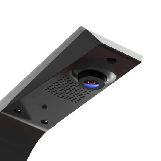 GranDarts Gran Eye GEN2 Steeldart automatyczny system punktacji Das Bild zeigt das GranDarts GranEye Steeldart Auto-Scoring-System. Zu sehen ist eine Nahaufnahme des Geräts mit einer Kamera und Belüftungsschlitzen.