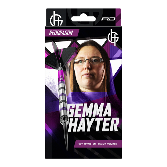 Abgebildet sind die Red Dragon Gemma Hayter Steeldarts - 22g. Die Darts sind für das Steeldartspiel konzipiert.
