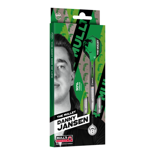 Hier ist der Bulls Danny Jansen Softdart mit 20g Gewicht abgebildet. Das Produkt eignet sich für professionelle Softdartspiele.