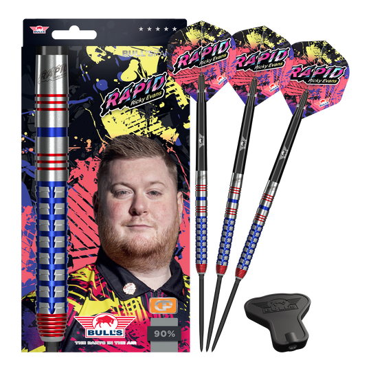 Šipky Bulls NL Ricky Evans Rapid Convertible Point Steel Abgebildet wird das Set Bulls NL Ricky Evans Rapid Convertible Point Steeldarts. Das Produkt ist vollständig dargestellt.