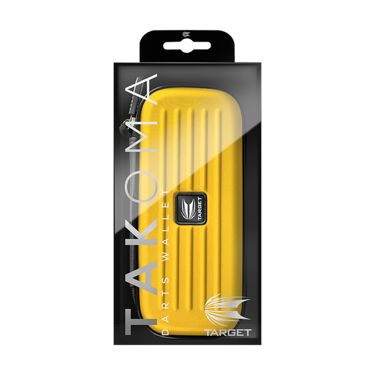 125824_Target_Takoma_Dartwallet_Gelb_3 Das Bild zeigt ein gelbes „Target Takoma Dartwallet“ in einer schwarzen Verpackung. Auf der Verpackung steht deutlich der Name des Produkts sowie das Target-Logo.