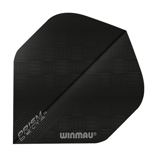 6915-201_Winmau_Prism_Delta_6915-201_Standard_Flights_1 Das Bild zeigt ein schwarzes Dart-Flight mit dem Namen "Winmau Prism Delta 6915.201 Standard Flights". Auf dem Flight sind die Schriftzüge "PRISM DELTA" und "WINMAU" zu sehen.