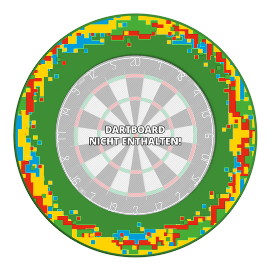 McDart Pixel Dartboard Surround Das Bild zeigt ein Dartboard Surround im Pixel-Design in Grün. Es handelt sich um eine Produktabbildung mit Fokus auf Farbe und Form.