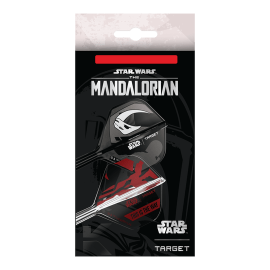 Set Target Star Wars K-Flex Mandalorian No2 Voli Standard Dieses Bild zeigt das Target Star Wars K-Flex-Set Mandalorian No2 Standard Flights. Die Dart Flights haben ein Mandalorian-Design aus der Star Wars Serie.