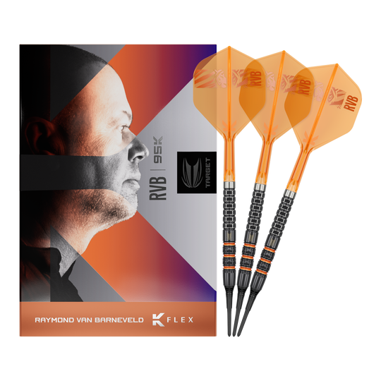 Terč Raymond Van Barneveld 95K měkké šipky - 20g Das Bild zeigt die Target Raymond Van Barneveld 95K Softdarts mit 20g. Das komplette Set ist abgebildet.