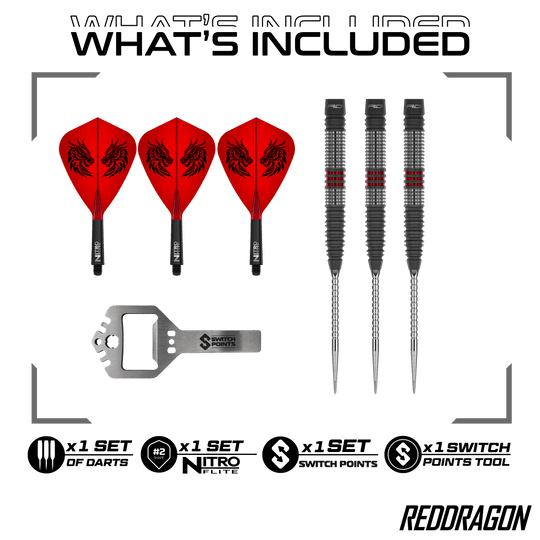 Red Dragon Jonny Clayton Hireath Switch Point Steeldarts Zu sehen sind die Red Dragon Jonny Clayton Hireath Switch Point Steeldarts. Diese Pfeile sind für ihre hochwertige Verarbeitung bekannt.