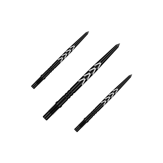 Špičky na šipky Shot Turbo Points Michael Smith - černé Das Bild zeigt ein Set mit mehreren schwarzen Dartspitzen. Diese Spitzen sind für Steeldarts geeignet.
