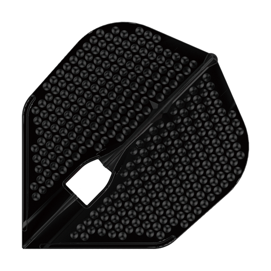 L-Style Flights Dimple Champagne L3PRO Shape Das Bild zeigt ein schwarzes Dart-Flight mit Noppenstruktur. Es handelt sich um das Modell "L-Style Flights Dimple Champagne L3PRO Shape".