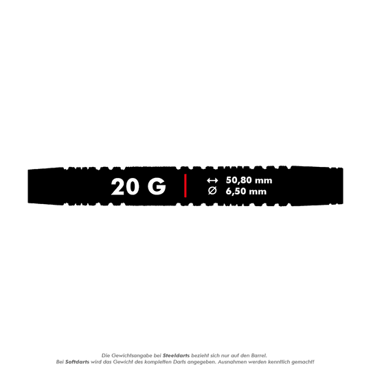 Šipky Red Dragon Peter Wright Double World Champion SE Gold Plus Softdarts - 20g Das Bild zeigt einen Softdart mit einem Gewicht von 20 Gramm. Die Länge beträgt 50,80 mm und der Durchmesser 6,50 mm.