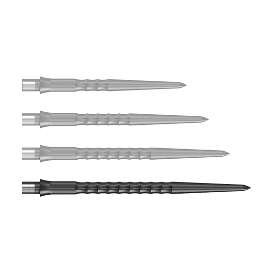 Caliburn System Steeldart Tips - Ripple - NoLip - Black Abgebildet sind schwarze Steeldartspitzen des Caliburn Evo Systems mit 40 mm Länge. Die Steeldartspitze ist einzeln auf weißem Hintergrund zu sehen.
