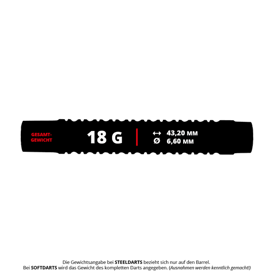 Gezeigt werden die McDart Black Ring 2 Softdart Barrels - 18g. Diese Dart-Barrels sind schwarz und haben ein Ring-Design.