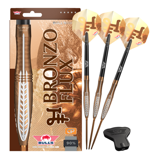 Šipky Bulls NL Bronzo Flux Convertible Point Steel Darts Das Bild zeigt Bulls NL Bronzo Flux Convertible Point Steeldarts in Komplettansicht. Das Set besteht aus mehreren Darts.