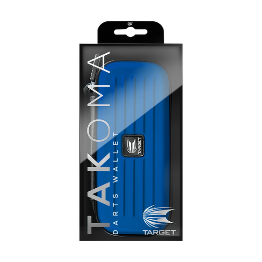 125822_Target_Takoma_Dartwallet_Blau_3 Das Bild zeigt das Produkt "Target Takoma Dartwallet" in einer Verpackung. Das Dartwallet ist blau und speziell für das Aufbewahren von Darts und Zubehör gemacht.