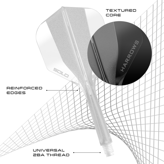 System wału lotniczego Harrows Solo No6 – przezroczysty Dies ist das Harrows Solo No6 Flight-Shaft-System in klarer Variante. Es zeigt das moderne Design des Produkts.