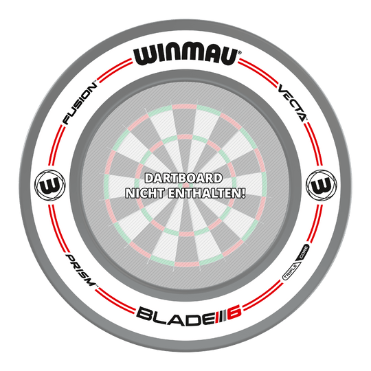 Das Bild zeigt das Winmau Pro-Line Original White Dartboard Surround. In der Mitte steht der Hinweis: "Dartboard nicht enthalten!"