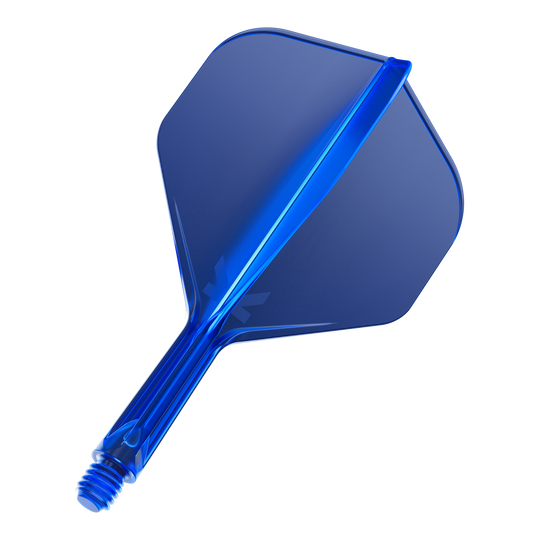 Target K-Flex No2 Standard Flight System - Blu Das Bild zeigt einen blauen Dartflügel mit Schaft. Er hat eine standardmäßige Form und eine glänzende Oberfläche.