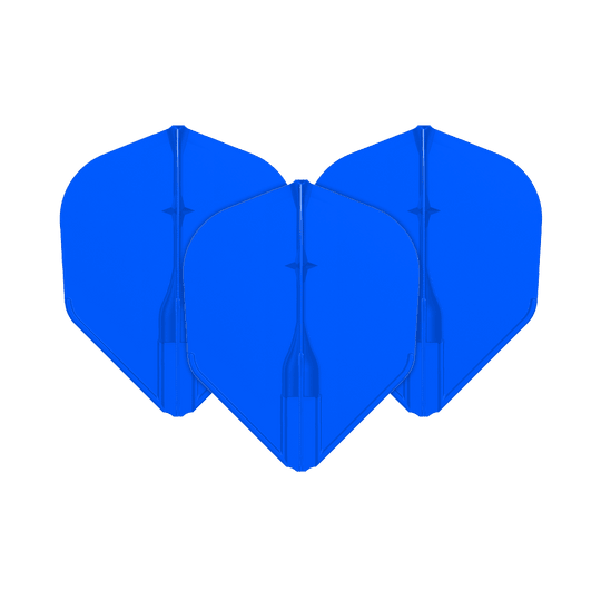 L-Style L3EZ Flights Das Bild zeigt drei blaue Dartflights, die nebeneinander angeordnet sind. Sie haben eine klassische, leicht abgerundete Form.