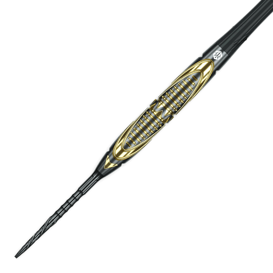 Freccette in acciaio Caliburn Halo H2 - 22,5 g Das Bild zeigt die Caliburn Halo H2 Steeldarts mit einem Gewicht von 22,5g. Die Darts sind detailliert abgebildet.