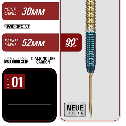 Gezeigt werden die Target Japan Prime Series Zenith GEN 2.5 Swiss Point Steeldarts. Sie bieten Präzision und ein elegantes Design.