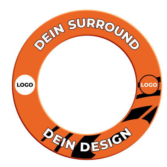 Das Bild zeigt ein Dartboard Surround in Neonorange. Es trägt den Dateinamen 'MSF-NeonOrange_Dartboard_Surround_Wunschdruck_NeonOrange_2'.