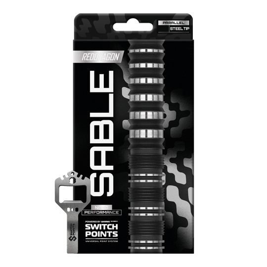 Ocelové šipky Red Dragon Sable Parallel Switch Point Abgebildet ist ein Satz Red Dragon Sable Parallel Switch Point Steeldarts. Die Darts sind präzise ausbalanciert und ideal für Dartspieler geeignet.