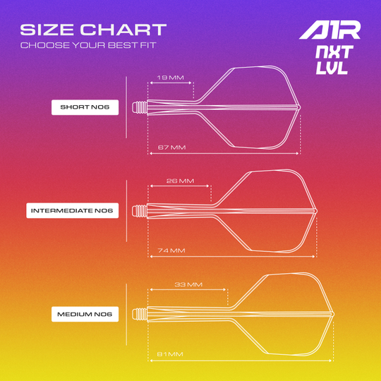 GOAT A1R No6 Flight-Shaft-System - Neon Lila Auf dem Bild befindet sich das GOAT A1R No6 Flight-Shaft-System in Neon Gelb. Es ist ein Bestandteil für Dartpfeile.