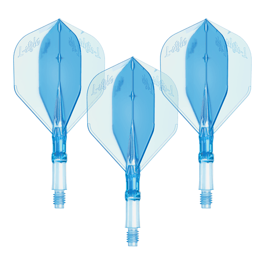 L-Style L-Sytem Flights - Clear Blue-190 Dieses Bild zeigt ein Set von L-Style L-System Flights in klarer blauer Farbe, Größe Small. Es ist ein Zubehörteil für Dartpfeile.