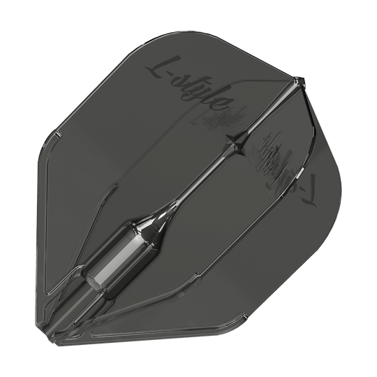 L-Style Fantom L3EZ Flights Clear Black Dies ist ein L-Style Fantom L3EZ Flight in klar-schwarzer Farbe. Das Flight hat eine glatte, transparente Oberfläche mit dem Logo "L-Style" darauf.