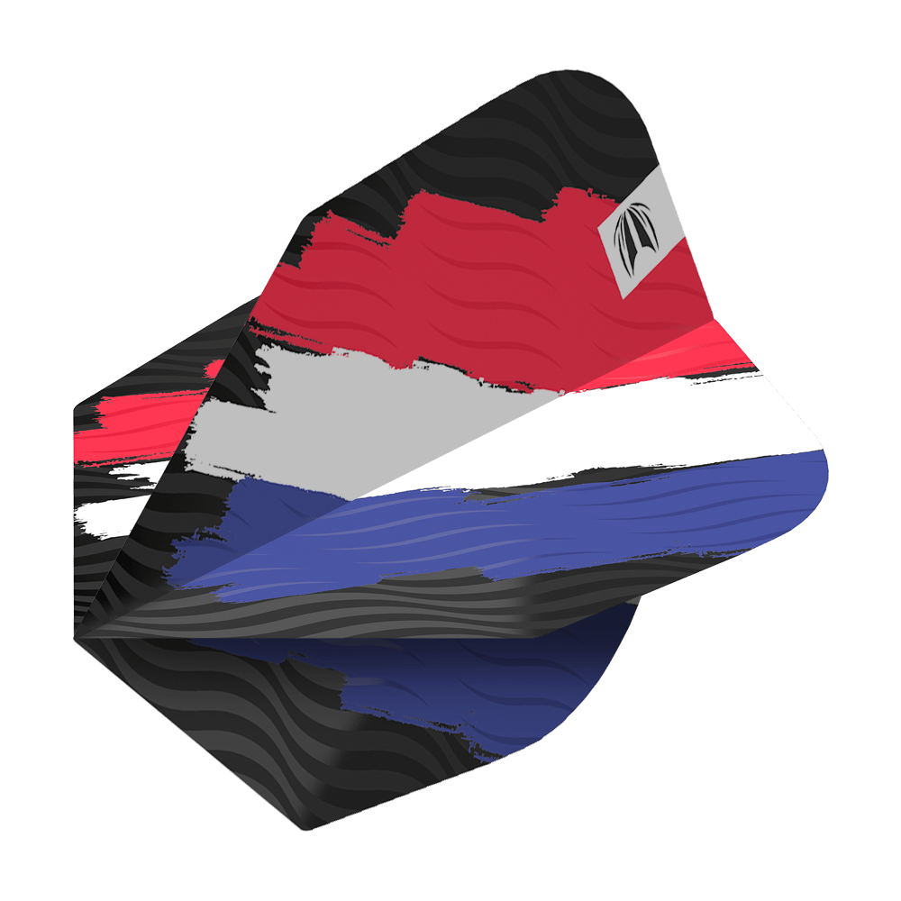 TG13_335780_Target_ProUltra_Flag_Holland_No6_Flights_2 Dies ist ein Dart-Flight mit dem Design der niederländischen Flagge in Rot, Weiß und Blau. Das Modell heißt "Target ProUltra Flag Holland No6 Flights".